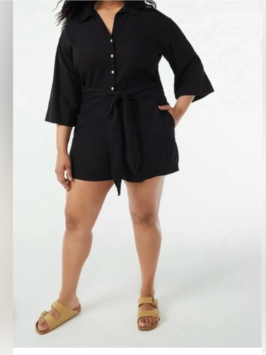 Free Assembly Pants - Tie-Waist Black Women's Bermuda Shorts Romper